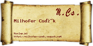 Milhofer Csák névjegykártya